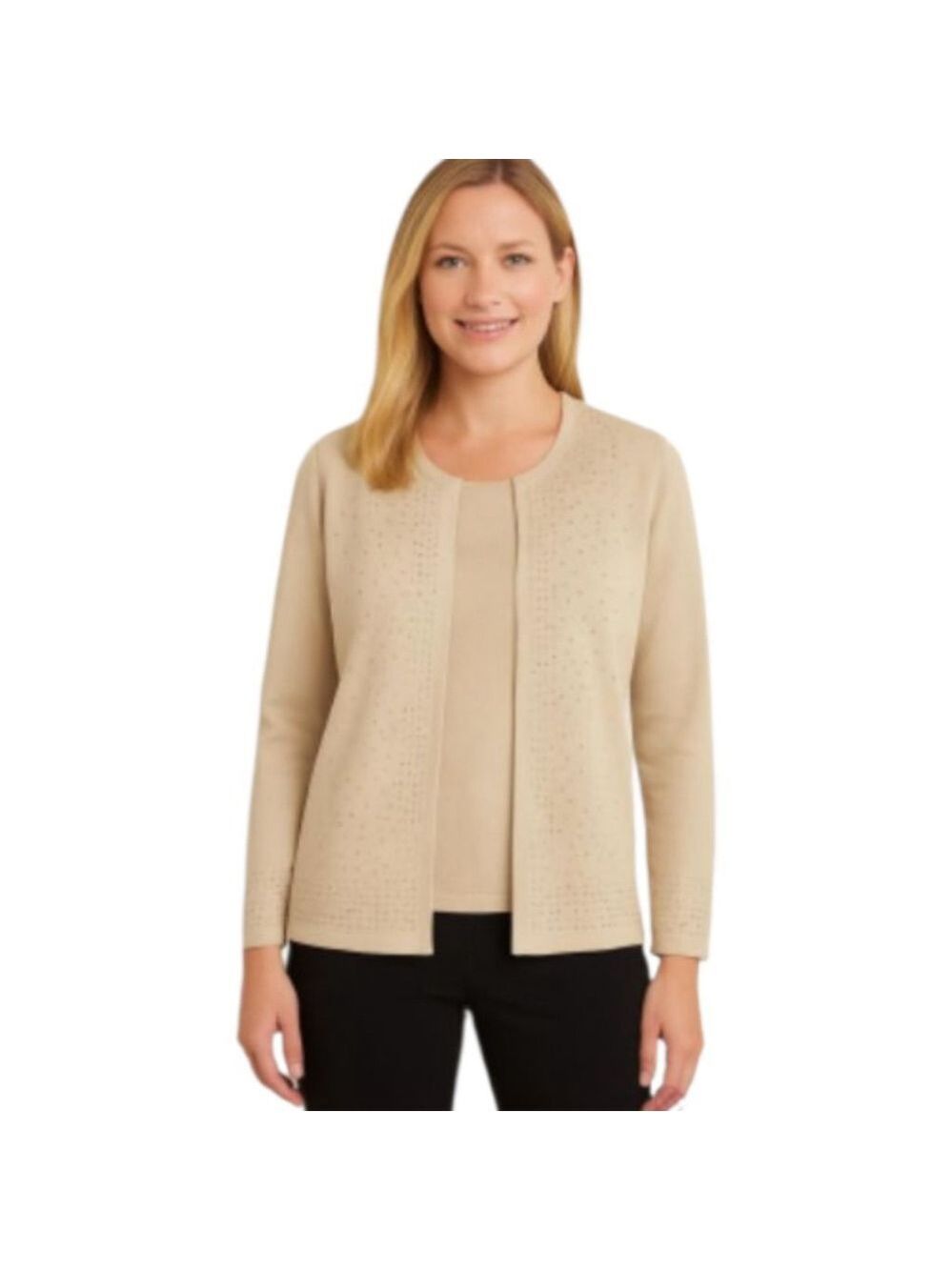 NWT Women's Croft & Barrow Size M Cream Beaded Sweater, Shell Attached